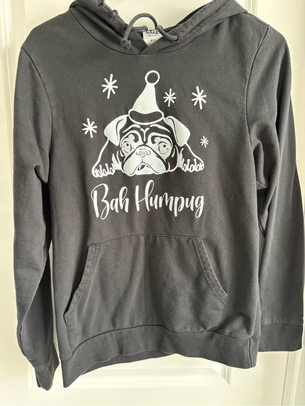 Bah Humpug Christmas Hoodie Adult Small Funny Pug Sweatshirt